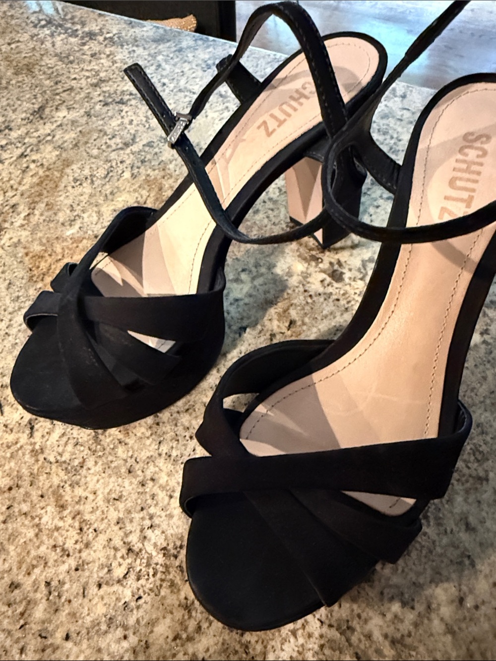 SCHUTZ Black Strappy Platform High Heel Sandals
